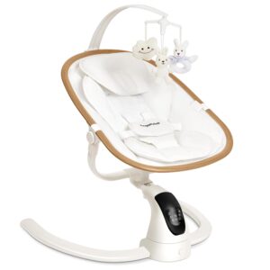 Angelbliss Baby Swing with Cry Detection, Side-to-Side Electric Swing with 5 Speeds, 180° Rotation, Indoor Swing for Infants and Toddlers (White)