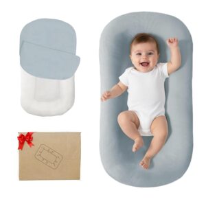 Baby Lounger, Bionic Design Baby Lounger for Newborn 0-24 Months, Soft Organic Cotton Breathable Lounger for Infants (Grayish Blue)