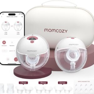 Momcozy M5 Smart APP Controlled Wearable Breast Pump, Hands-Free Wireless Electric Pump, 3 Modes 9 Suction Levels, BPA-Free, Portable Lightweight, 24mm Flange, 2-Pack Cozy Red