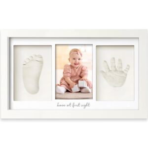 KeaBabies Baby Hand and Footprint Kit - Clay Handprint Keepsake Frame, Newborn Nursery Picture Frame, Personalized New Mom Gifts for Baby First Christmas Shower (Alpine White)