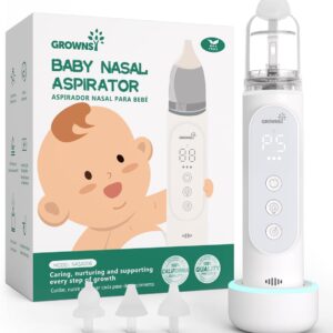 GROWNSY Nasal Aspirator for Baby, Upgraded 5 Suction Levels Baby Nose Sucker, IPX7 Waterproof Electric Nose Suction for Baby, Booger Sucker for Toddlers with Automatic Cleaning &Music &Light Functions