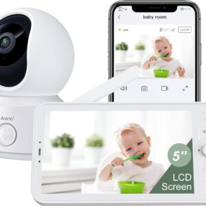 ARENTI WiFi Baby Camera Monitor, 5-inch Screen, Smartphone App, Motion Tracking, Timed Detection, Encrypted Connection, Super Night Vision, 2-Way Talk, Temp Sensor, Lullaby, Support Local Storage