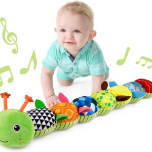 LIGHTDESIRE Baby Toys Musical Caterpillar,Infant Stuffed Animal Toy with Crinkle and Rattles,Soft Sensory Toys with Textures for Tummy Time Newborn Boys Girls 0 3 6 12 Months(Green)
