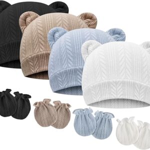 BQUBO Newborn Baby Hats Bear Ears and Mittens Sets Preemie Caps Baby Boy Girl Infant Hospital Beanie for 0-3 Months