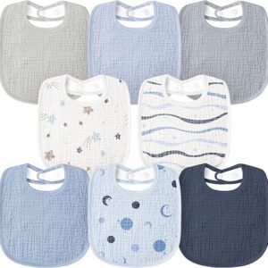 Susurration Muslin Baby Bibs 8 Pack Bandana Drool Bibs, Soft Square Adjustable Baby Drooling Bibs for Unisex Girls & Boys