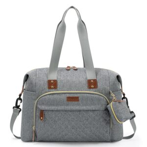 Diaper Bag Tote,Baby Diaper Bag with Pacifier Case Large Travel Diaper Tote Caddy for Mom and Dad Multifunction Large Baby Bag - Light Grey