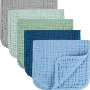 Baby Burp Cloths 100% Cotton Newborn Muslin Burp Cloths 10x20 inches Baby Essentials Blue & Green 5pack