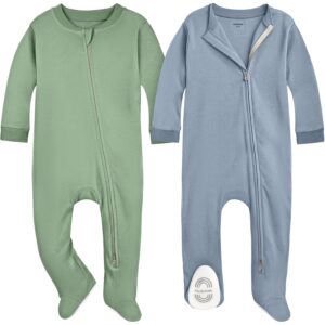 1-Pack Baby Pajamas Footie ? Baby Sleepers 3-6 Months, Organic Cotton Footed Newborn Pajamas with Mitten Cuffs, Double Zipper Jammies, Soft, Breathable, Unisex Sleep and Play PJS (Slate, 3-6 Months)