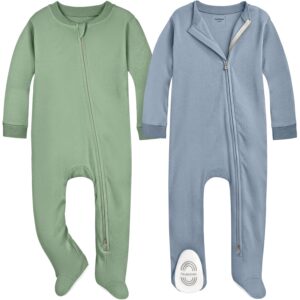 2-Pack Baby Pajamas Footie ? Baby Sleepers 6-9 Months, Organic Cotton Footed Newborn Pajamas with Mitten Cuffs, Double Zipper Jammies, Soft, Breathable, Unisex Sleep and Play PJS (Slate, 6-9 Months)