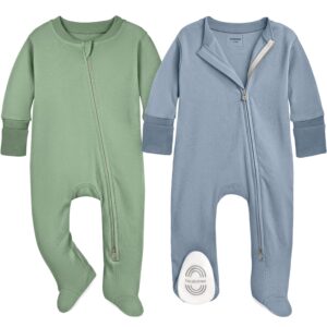 2-Pack Baby Pajamas Footie ? Baby Sleepers 0-3 Months, Organic Cotton Footed Newborn Pajamas with Mitten Cuffs, Double Zipper Jammies, Soft, Breathable, Unisex Sleep and Play PJS (Slate, 0-3 Months)